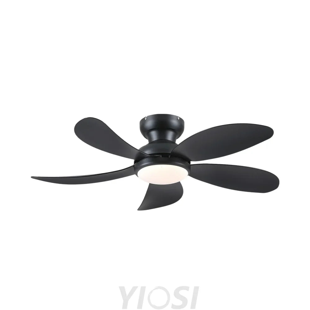 Modern Low Profile 5 Blade Plastic Ceiling Fan with Dimmable LED and Remote Ceiling Lights