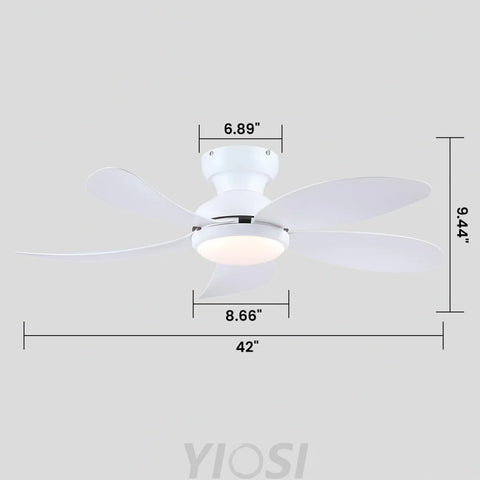 Modern Low-Profile 5-Blade Plastic Ceiling Fan with Dimmable LED and Remote Ceiling Lights