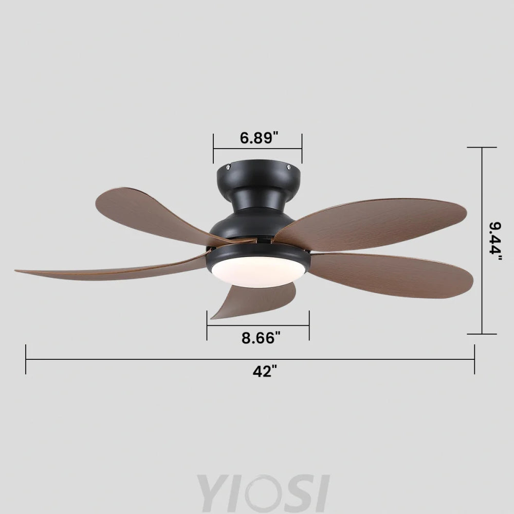 Modern Low-Profile 5-Blade Plastic Ceiling Fan with Dimmable LED and Remote Ceiling Lights