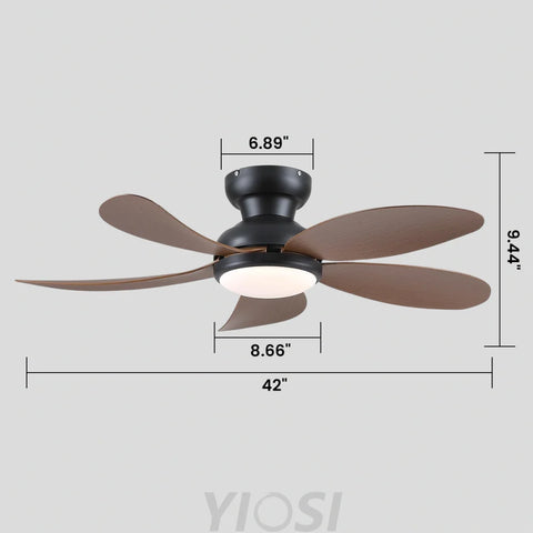 Modern Low-Profile 5-Blade Plastic Ceiling Fan with Dimmable LED and Remote Ceiling Lights