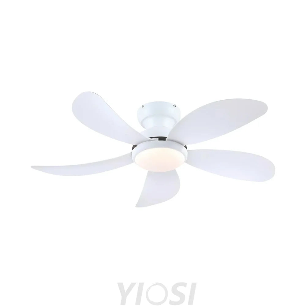 Modern Low Profile 5 Blade Plastic Ceiling Fan with Dimmable LED and Remote Ceiling Lights