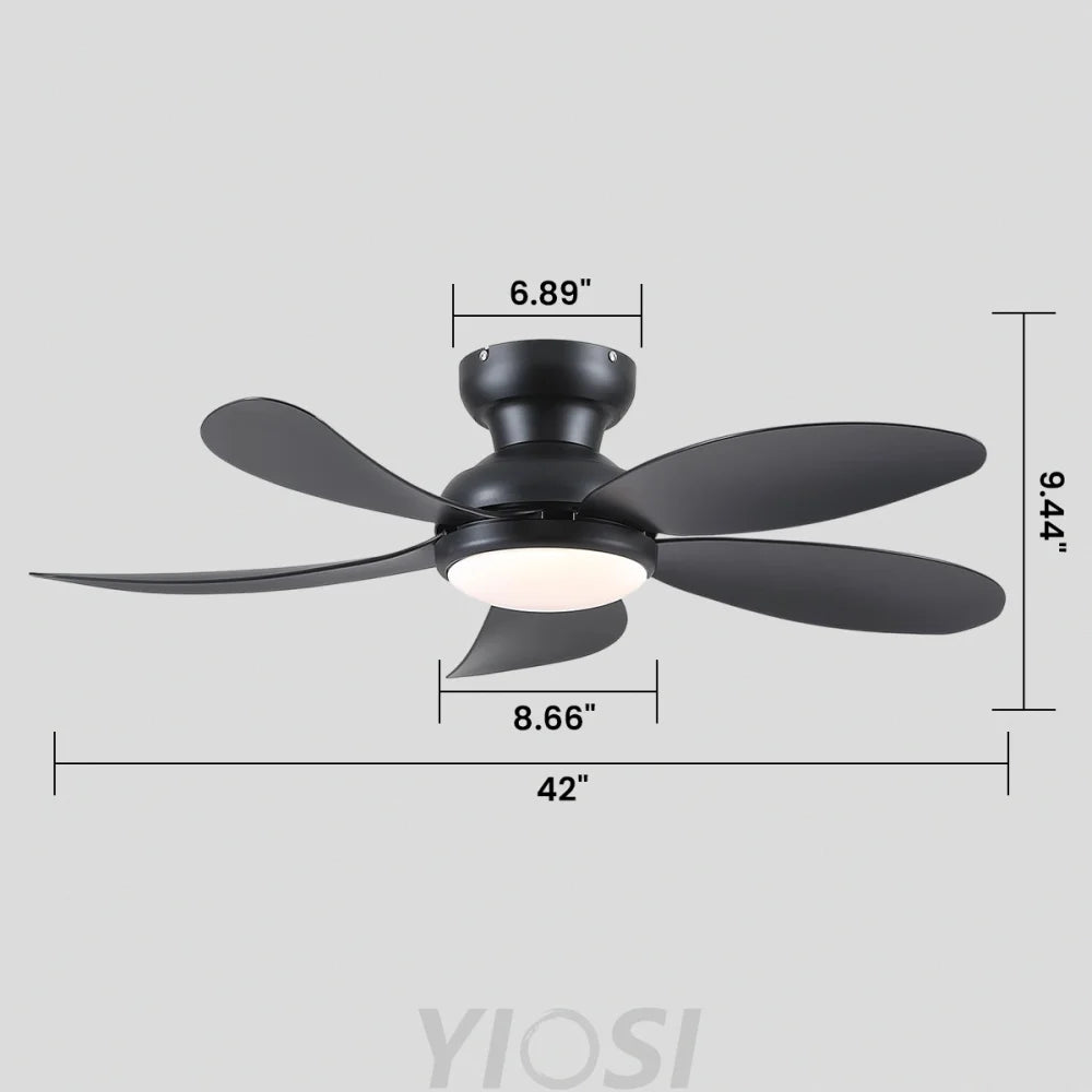 Modern Low-Profile 5-Blade Plastic Ceiling Fan with Dimmable LED and Remote Ceiling Lights