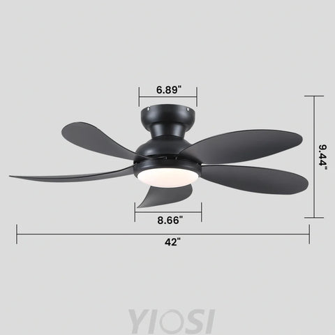 Modern Low-Profile 5-Blade Plastic Ceiling Fan with Dimmable LED and Remote Ceiling Lights