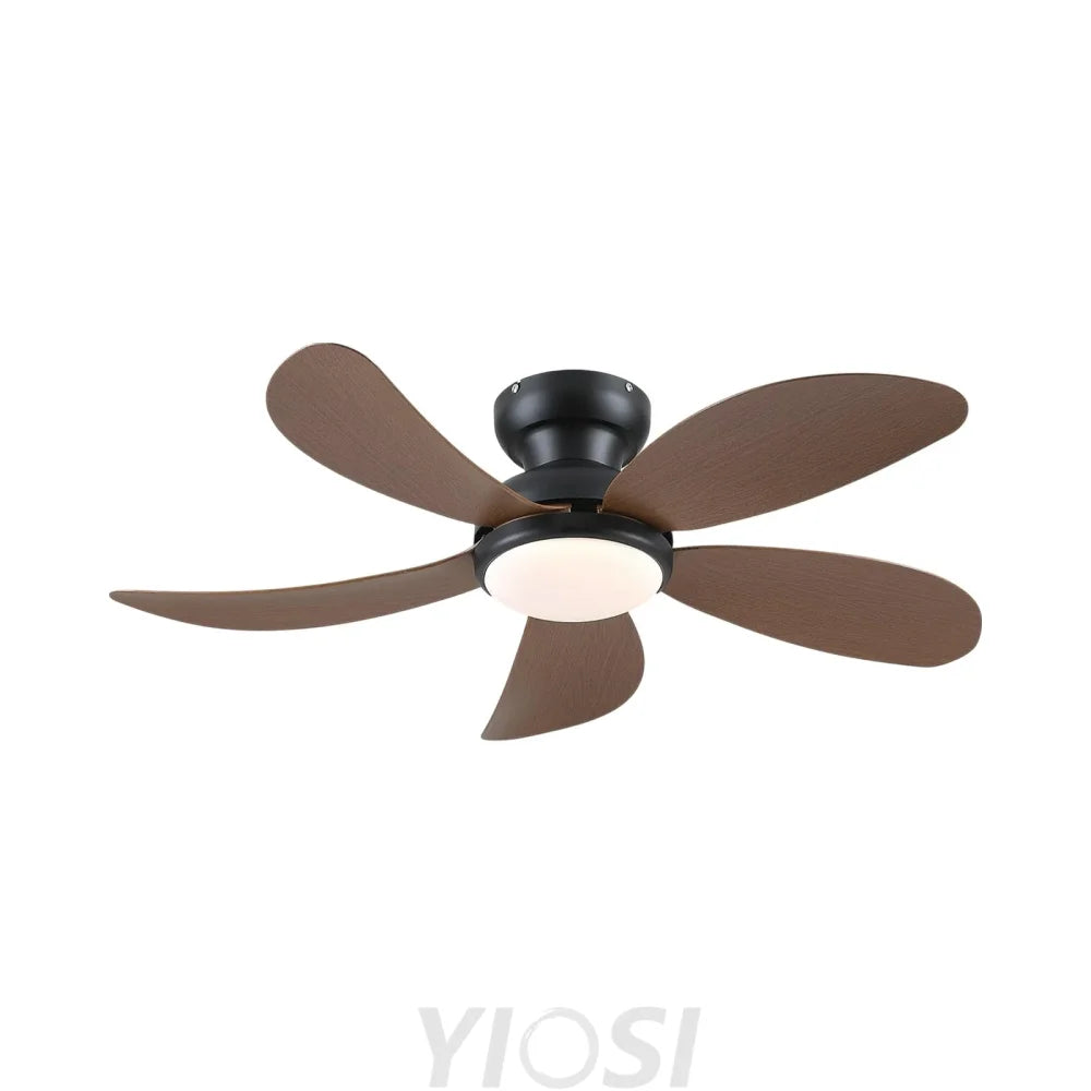 Modern Low Profile 5 Blade Plastic Ceiling Fan with Dimmable LED and Remote Ceiling Lights