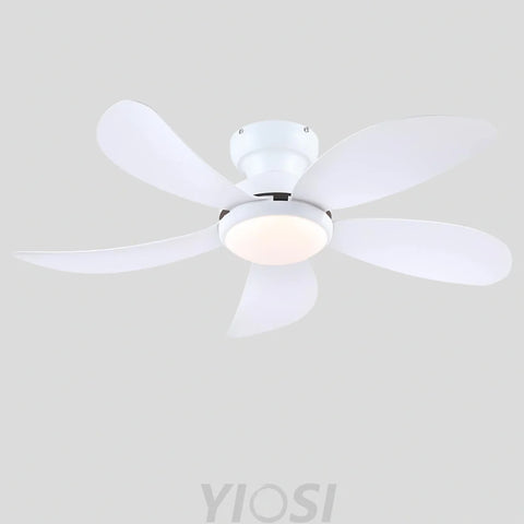 Modern Low-Profile 5-Blade Plastic Ceiling Fan with Dimmable LED and Remote White Ceiling Lights