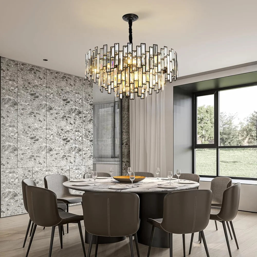 LumaVibe 24.4" Black 3-Tier K9 Crystal Chandelier for High Ceilings