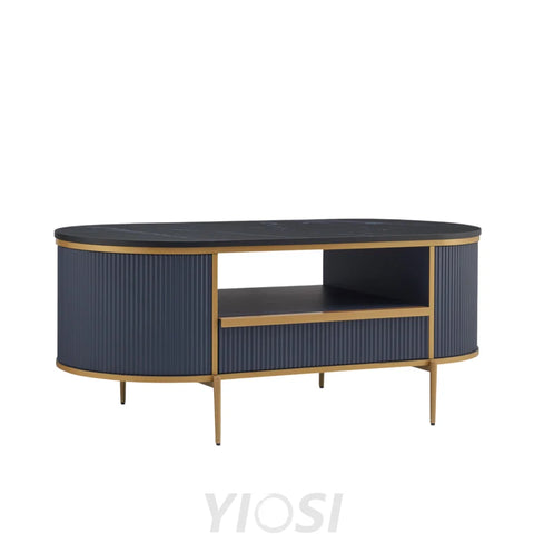 Modern Oval Coffee Table 48’’ with Drawer Navy Blue