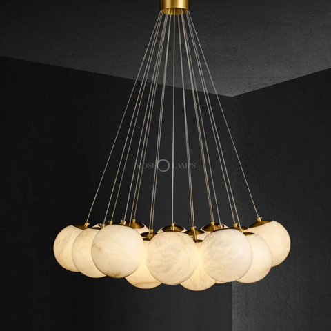 Modern Pearl Alabaster Ball Pendant Light Dining Room 19 Balls