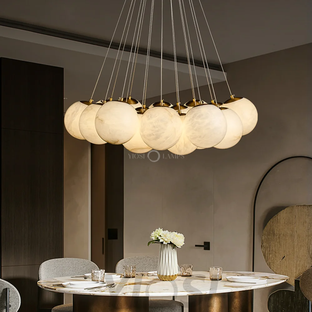 Modern Pearl Alabaster Ball Pendant Light Dining Room