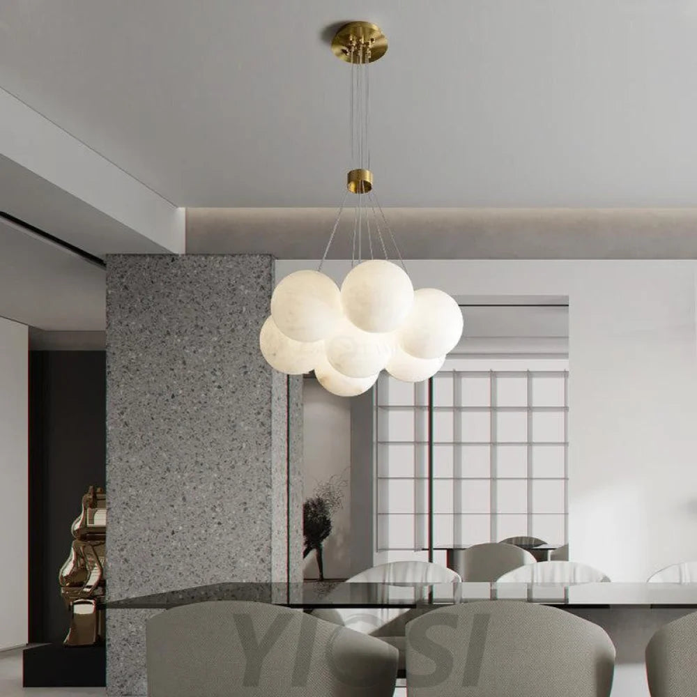 Modern Pearl Alabaster Ball Pendant Light Dining Room