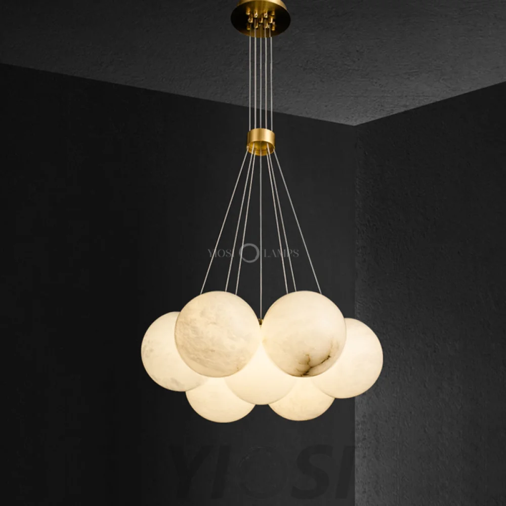 Modern Pearl Alabaster Ball Pendant Light Dining Room