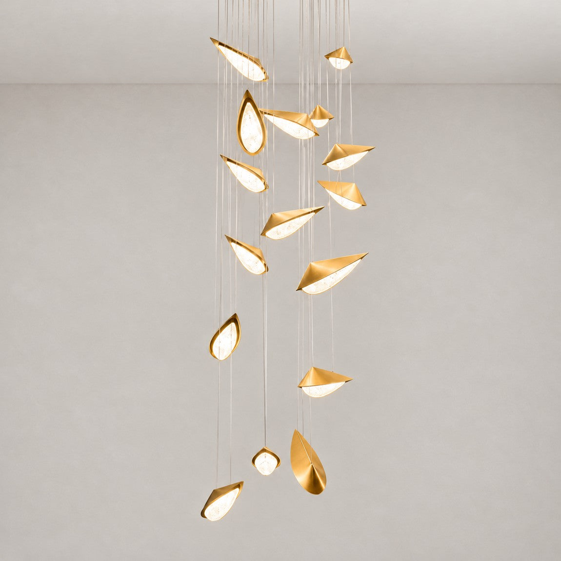 Modern Pendant Light Deep Gold ADC12 Aluminium Alloy and Glass for Dining Room on a light warm plaster wall