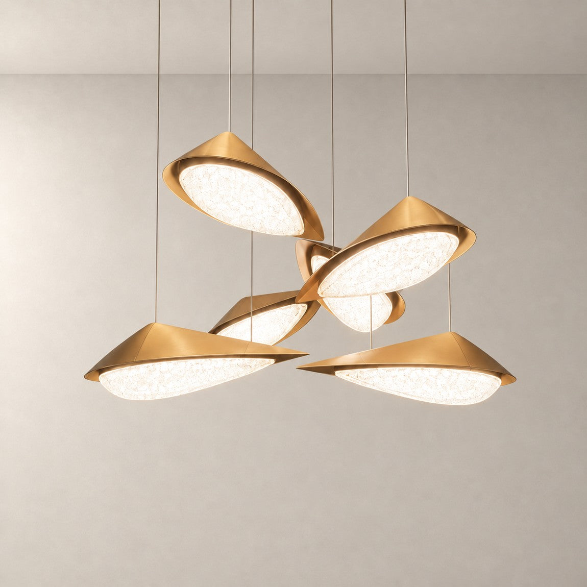 Modern Pendant Light Deep Gold ADC12 Aluminium Alloy Glass and Rhinestone on a light warm plaster wall