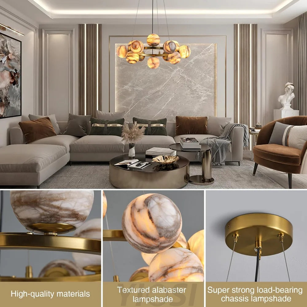 Modern Round Alabaster Chandelier