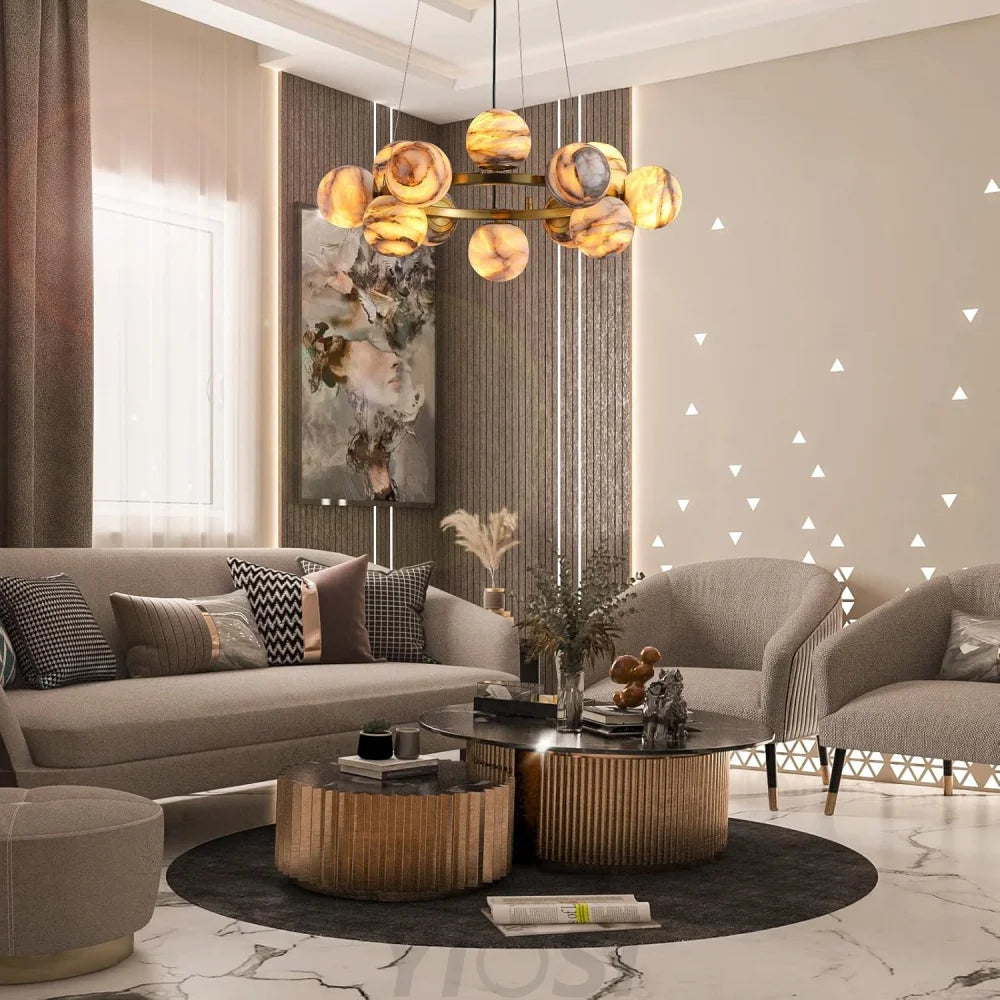 Modern Round Alabaster Chandelier