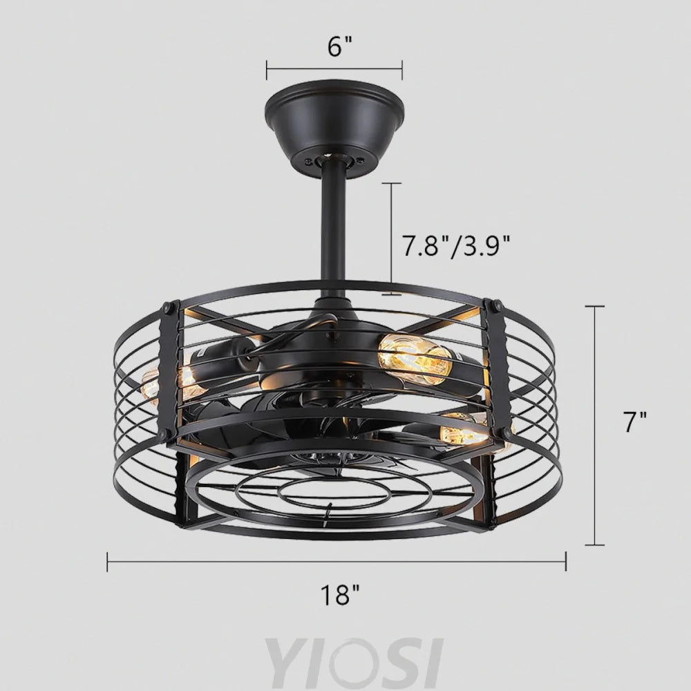 Modern Round Black Caged Ceiling Fan with Remote Control ceiling light
