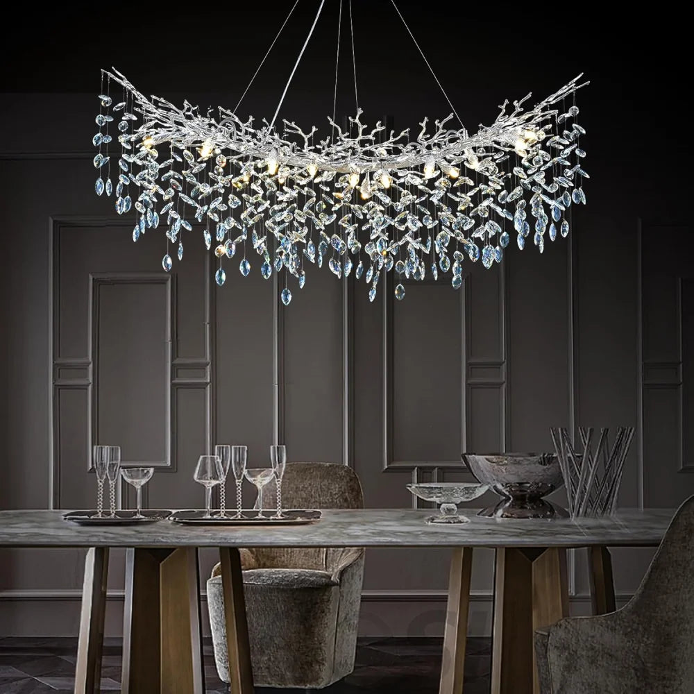 Modern Silver Crystal Glass Tree Branchs Chandelier 55" 72" - Fast Delivery-1-Yiosilamp