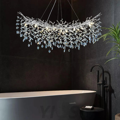 Modern Silver Crystal Glass Tree Branchs Chandelier 55" 72" - Fast Delivery-1-Yiosilamp