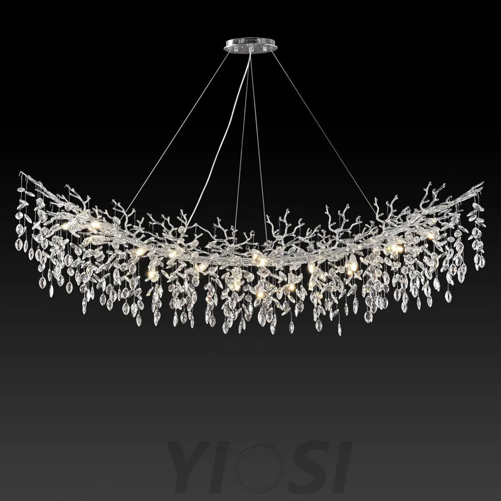 Modern Silver Crystal Glass Tree Branchs Chandelier 55" 72" - Fast Delivery-1-Yiosilamp