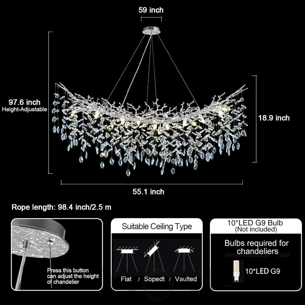 Modern Silver Crystal Glass Tree Branchs Chandelier 55" 72" - Fast Delivery-1-Yiosilamp