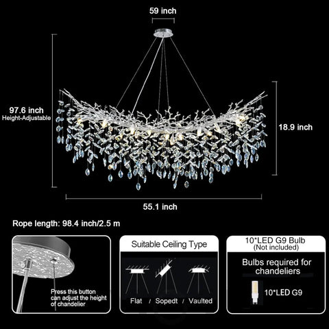 Modern Silver Crystal Glass Tree Branchs Chandelier 55" 72" - Fast Delivery-1-Yiosilamp