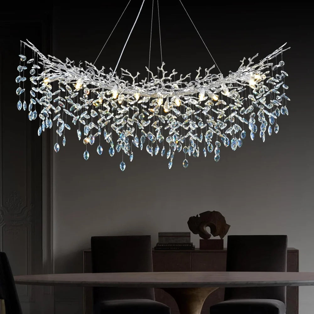 Modern Silver Crystal Glass Tree Branchs Chandelier 55" 72" - Fast Delivery-1-Yiosilamp