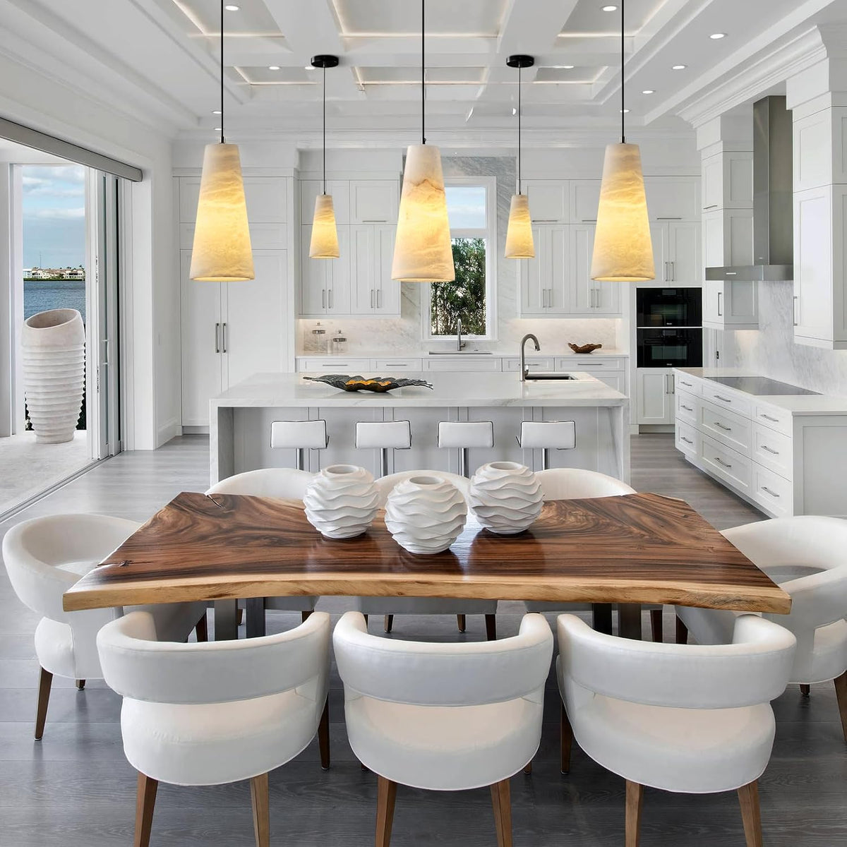 Modern Spanish Alabaster Mini Pendant Light – Round Design
