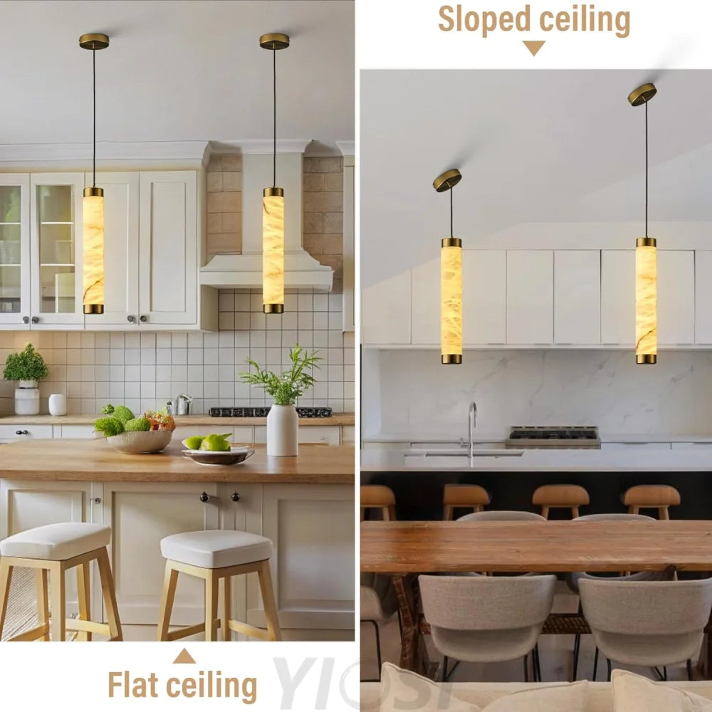 Modern Spanish Alabaster Pendant Light – Long Single Head Design