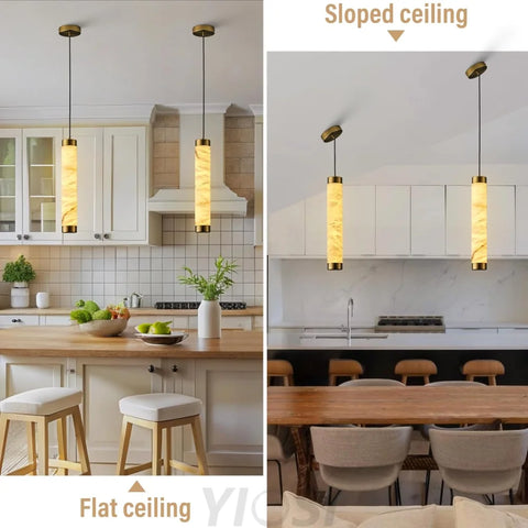 Modern Spanish Alabaster Pendant Light – Long Single Head Design