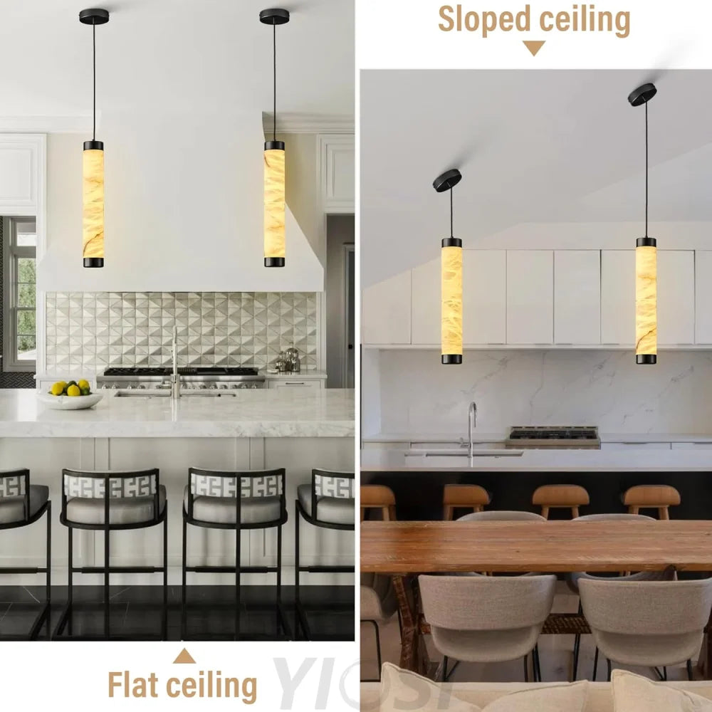 Modern Spanish Alabaster Pendant Light – Long Single Head Design