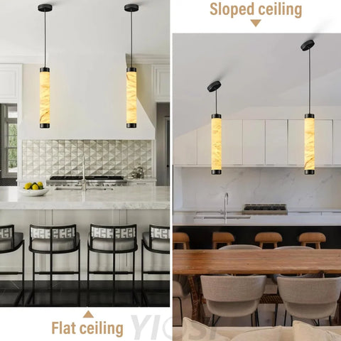 Modern Spanish Alabaster Pendant Light – Long Single Head Design