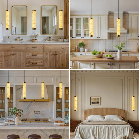 Modern Spanish Alabaster Pendant Light – Long Single Head Design