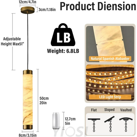 Modern Spanish Alabaster Pendant Light – Long Single Head Design