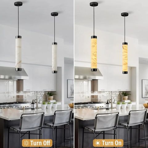 Modern Spanish Alabaster Pendant Light – Long Single Head Design