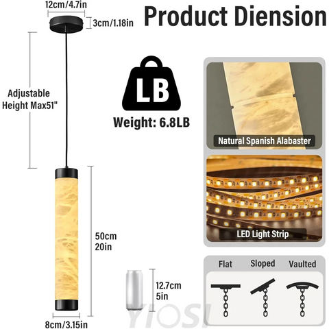 Modern Spanish Alabaster Pendant Light – Long Single Head Design