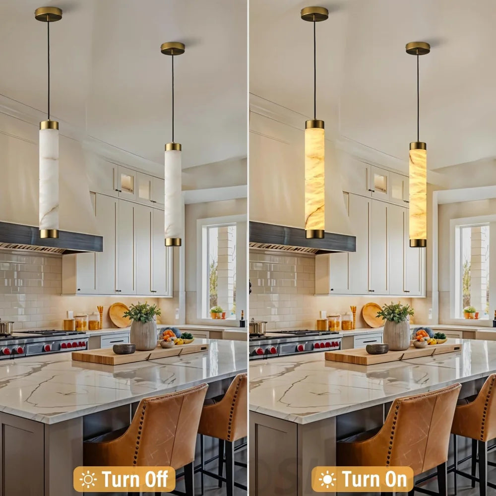 Modern Spanish Alabaster Pendant Light – Long Single Head Design