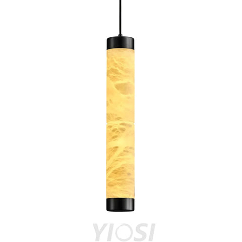 Modern Spanish Alabaster Pendant Light – Long Single Head Design Black