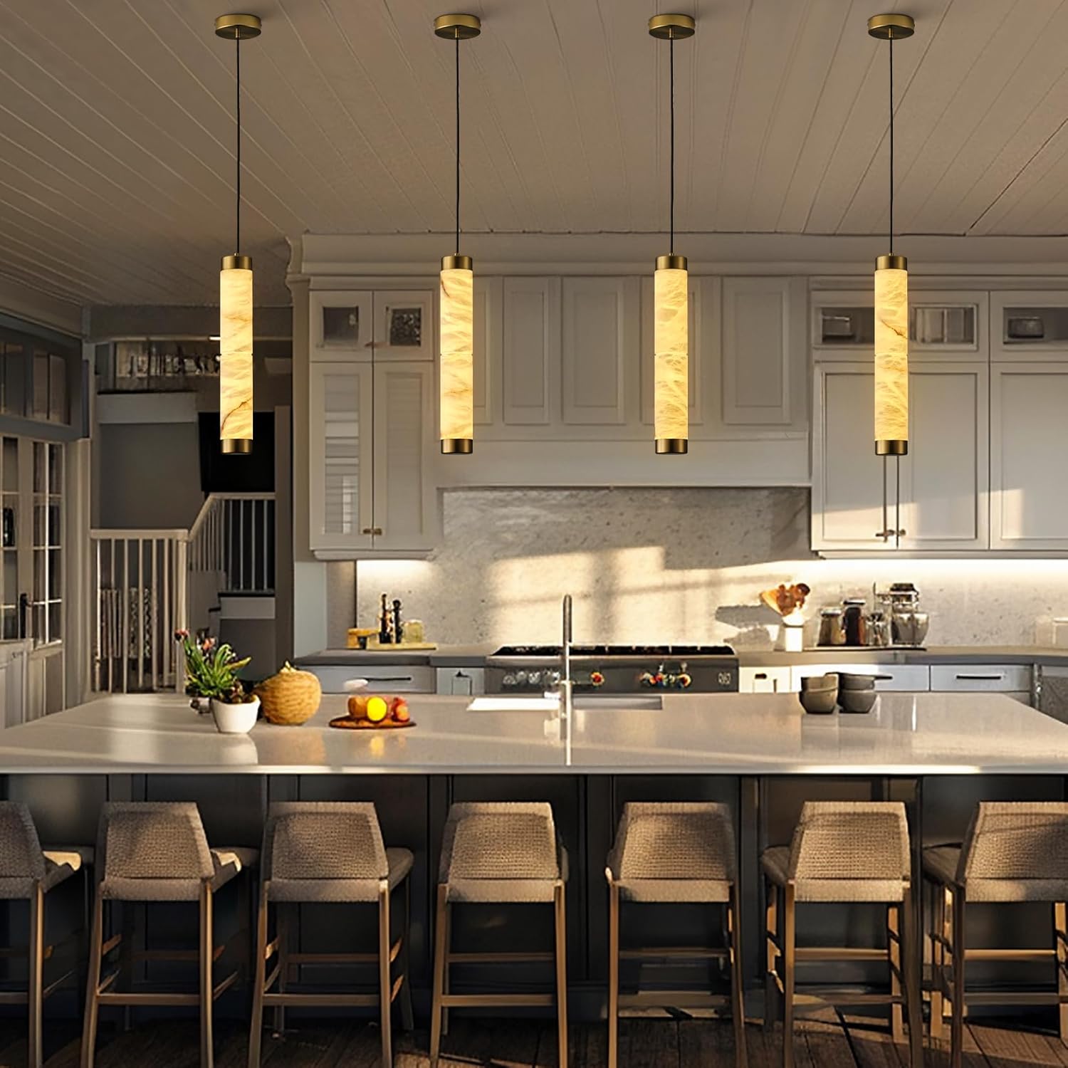 Modern Spanish Alabaster Pendant Light – Long Single Head Design