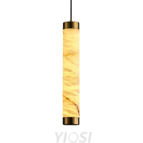 Modern Spanish Alabaster Pendant Light – Long Single Head Design Gold