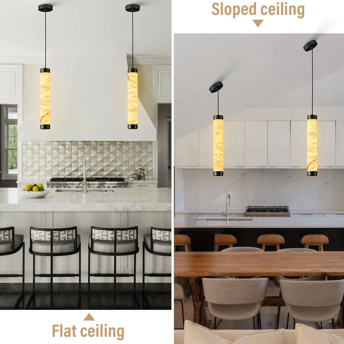 Modern Spanish Alabaster Pendant Light – Long Single Head Design