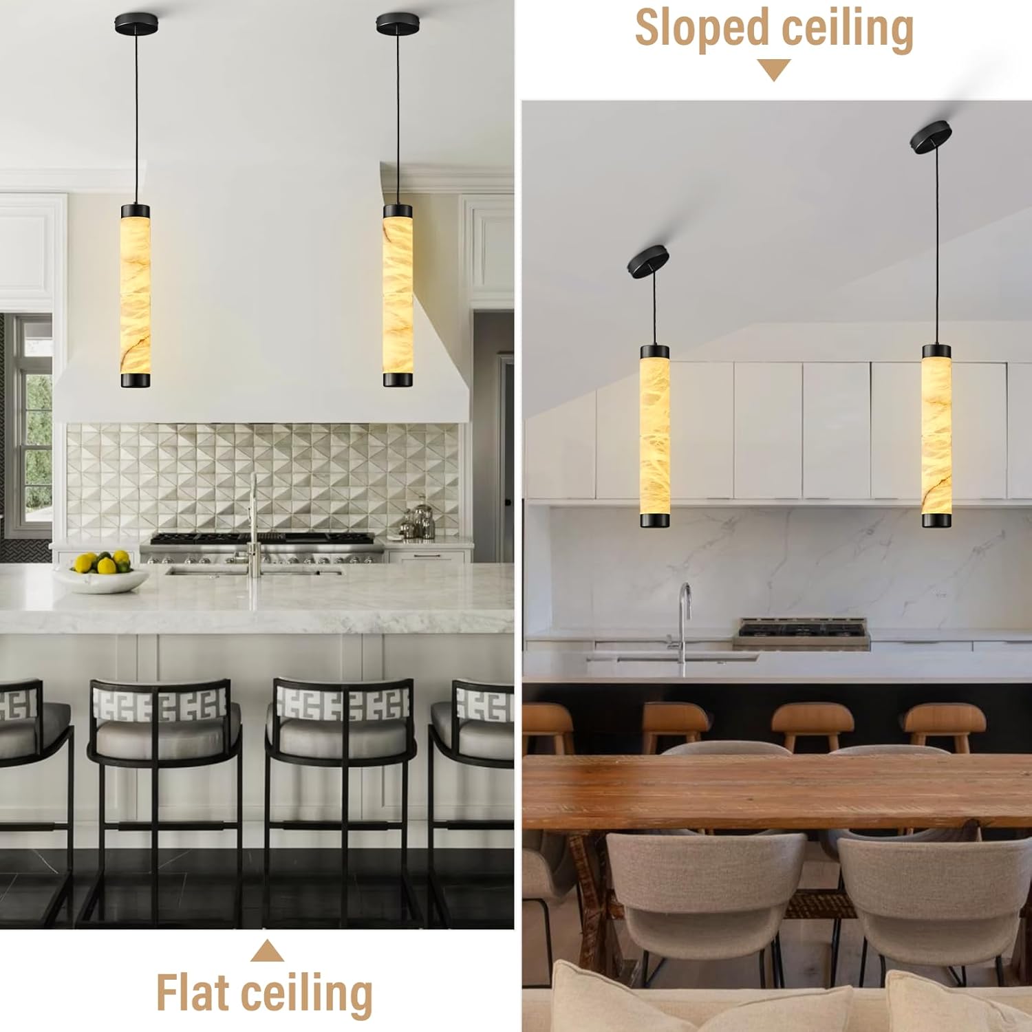 Modern Spanish Alabaster Pendant Light – Long Single Head Design