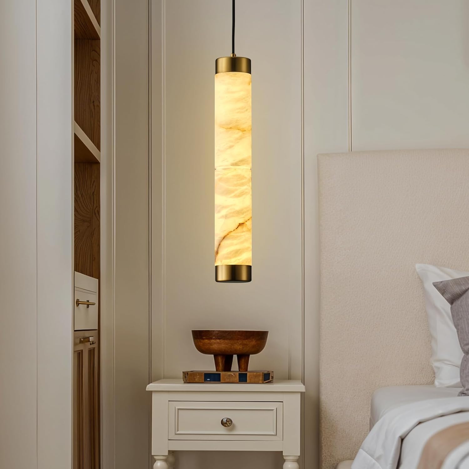 Modern Spanish Alabaster Pendant Light – Long Single Head Design
