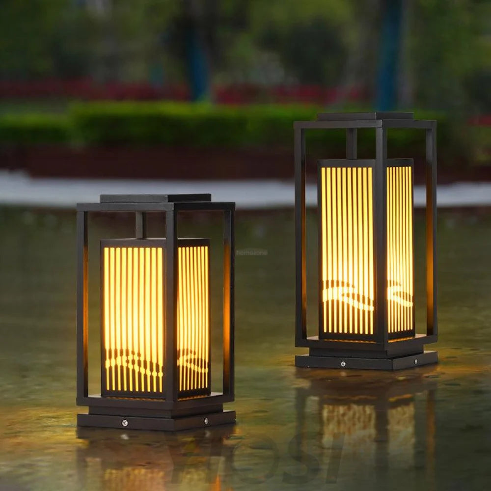 Modern Square Cage Garden Light ∅ 11.8″ Alabaster - -1-Yiosilamp