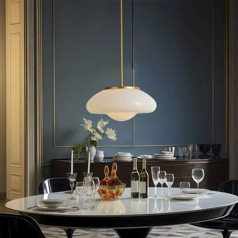 Modern white lacquered glass chandelier