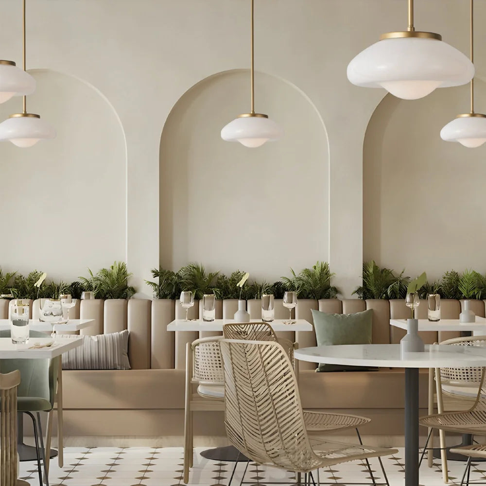 Modern white lacquered glass chandelier