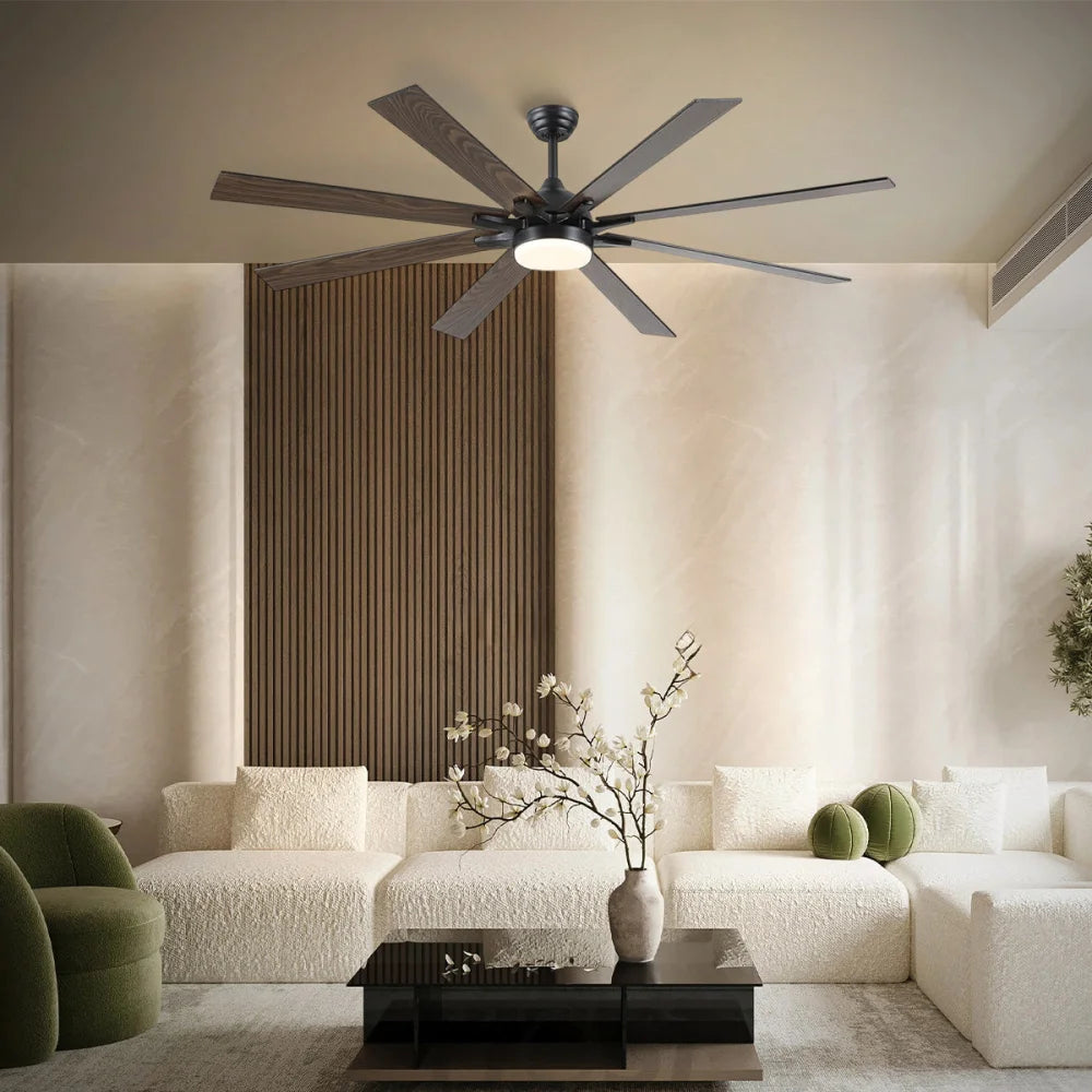 Modern Wood-Look Ceiling Fan with Light – Flush Mount Design Chandelier