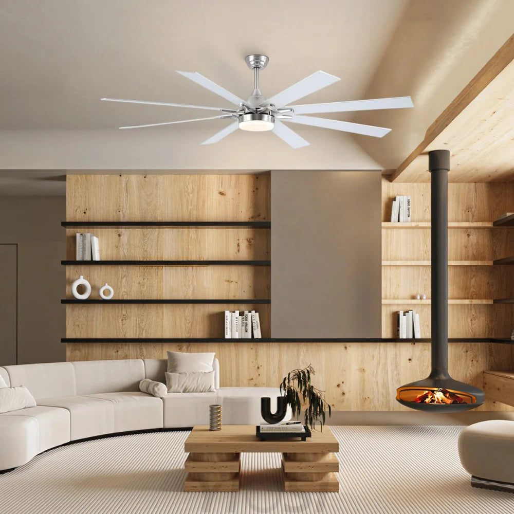 Modern Wood-Look Ceiling Fan with Light – Flush Mount Design Chandelier