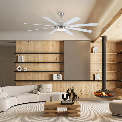 Modern Wood-Look Ceiling Fan with Light – Flush Mount Design Chandelier