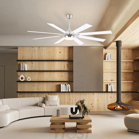 Modern Wood-Look Ceiling Fan with Light – Flush Mount Design Chandelier