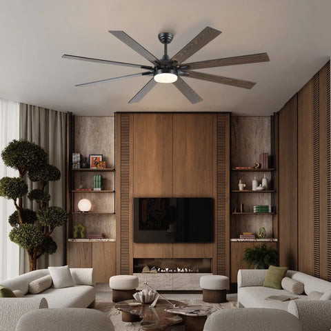 Modern Wood-Look Ceiling Fan with Light – Flush Mount Design Chandelier